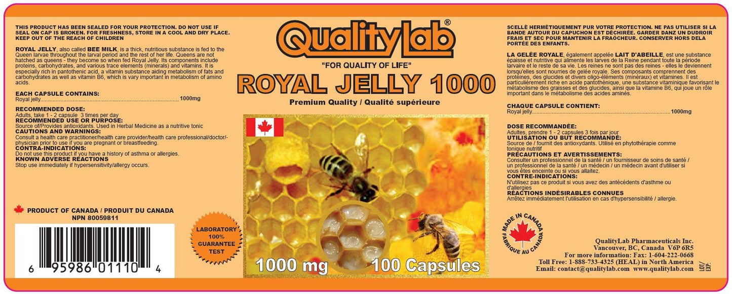 QUALITYLAB Royal Jelly 1000 mg Softgel, 100 Count