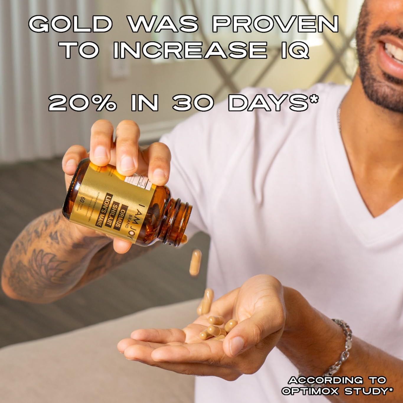 I Am Joy co. Ormus Shilajit Lion's Mane - Ultimate Brain Power! Monoatomic 24k Gold - The Only Blend of Its Kind for Energy, Memory, & Focus, 60 Vegan Capsules