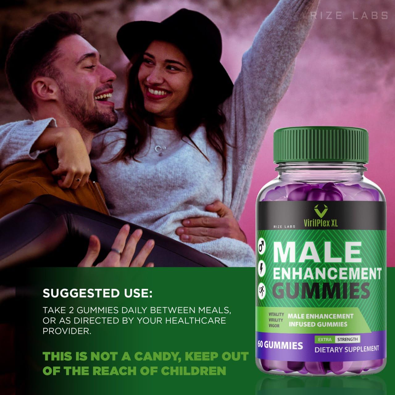 Rize Labs VirilPlex XL Gummies for Men, 120 Gummies
