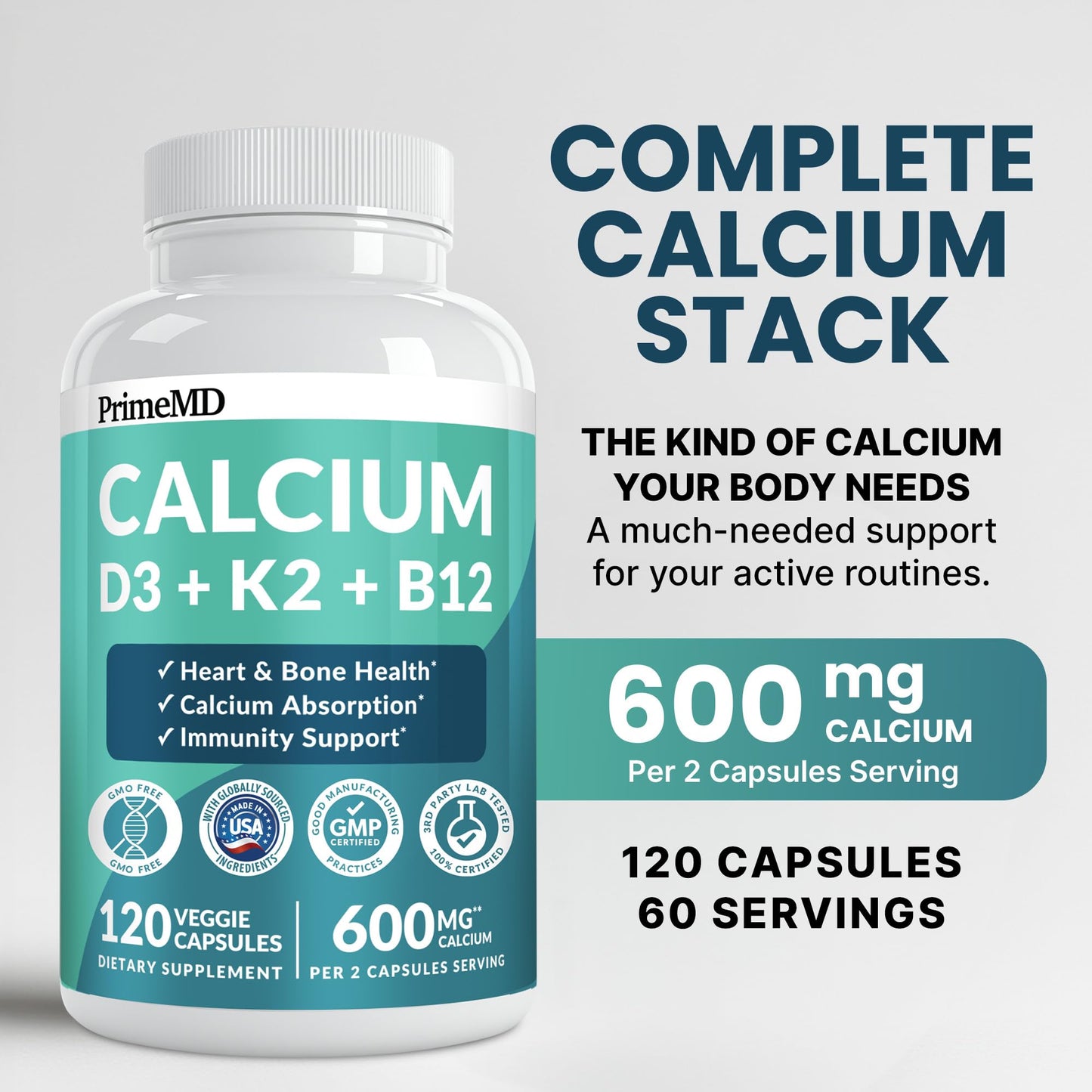 PrimeMD 4-in-1 Calcium Supplements for Women & Men Capsules 120 Count