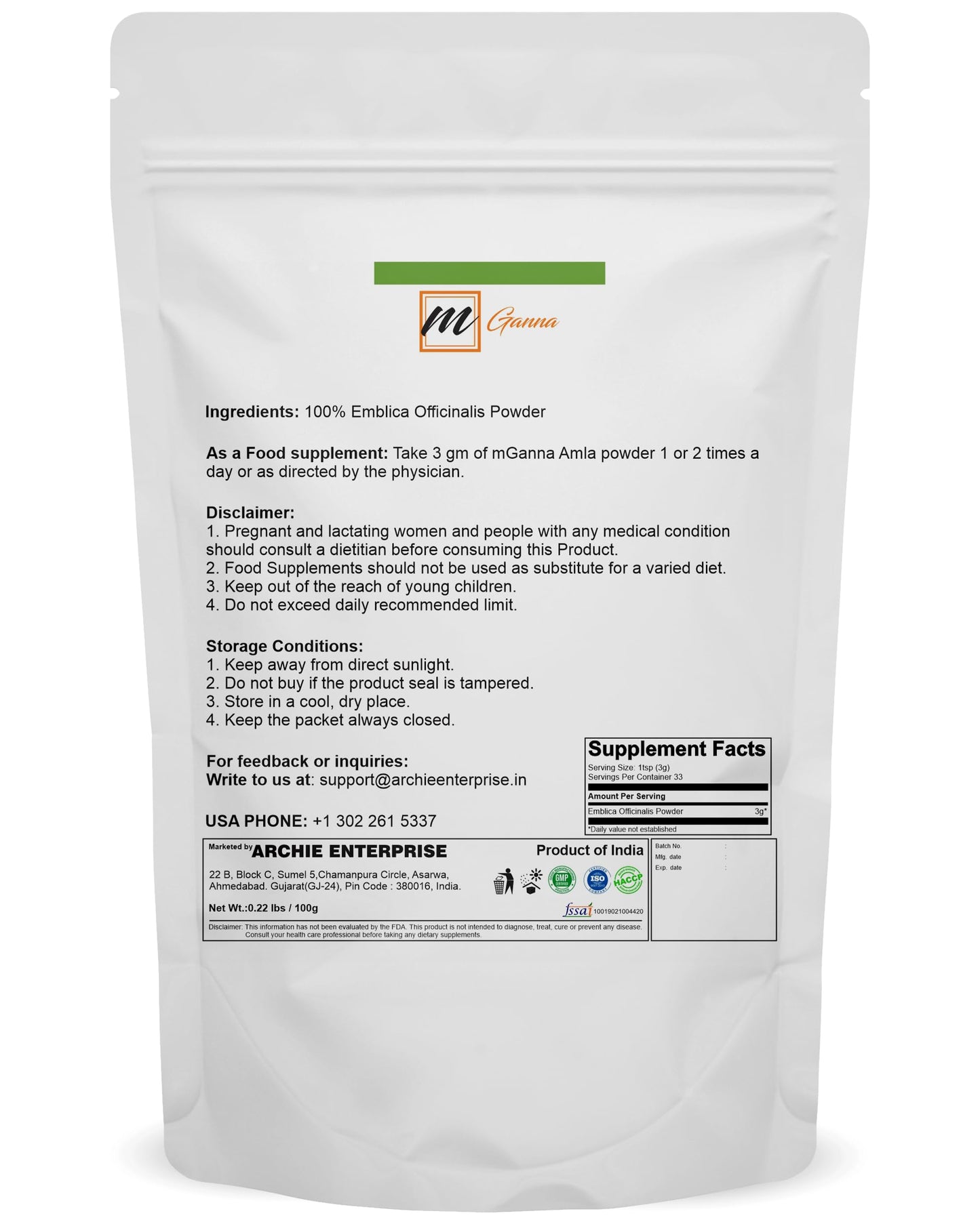 mGanna Amla Powder 250 Grams