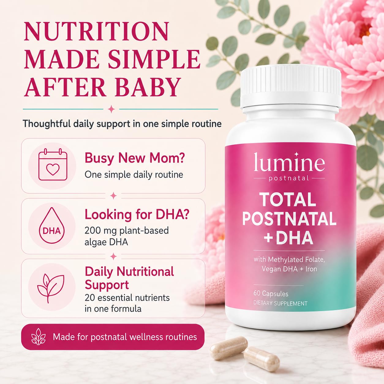 Parmint LUMINE Organics Postnatal Vitamins for Women, 60 Capsules