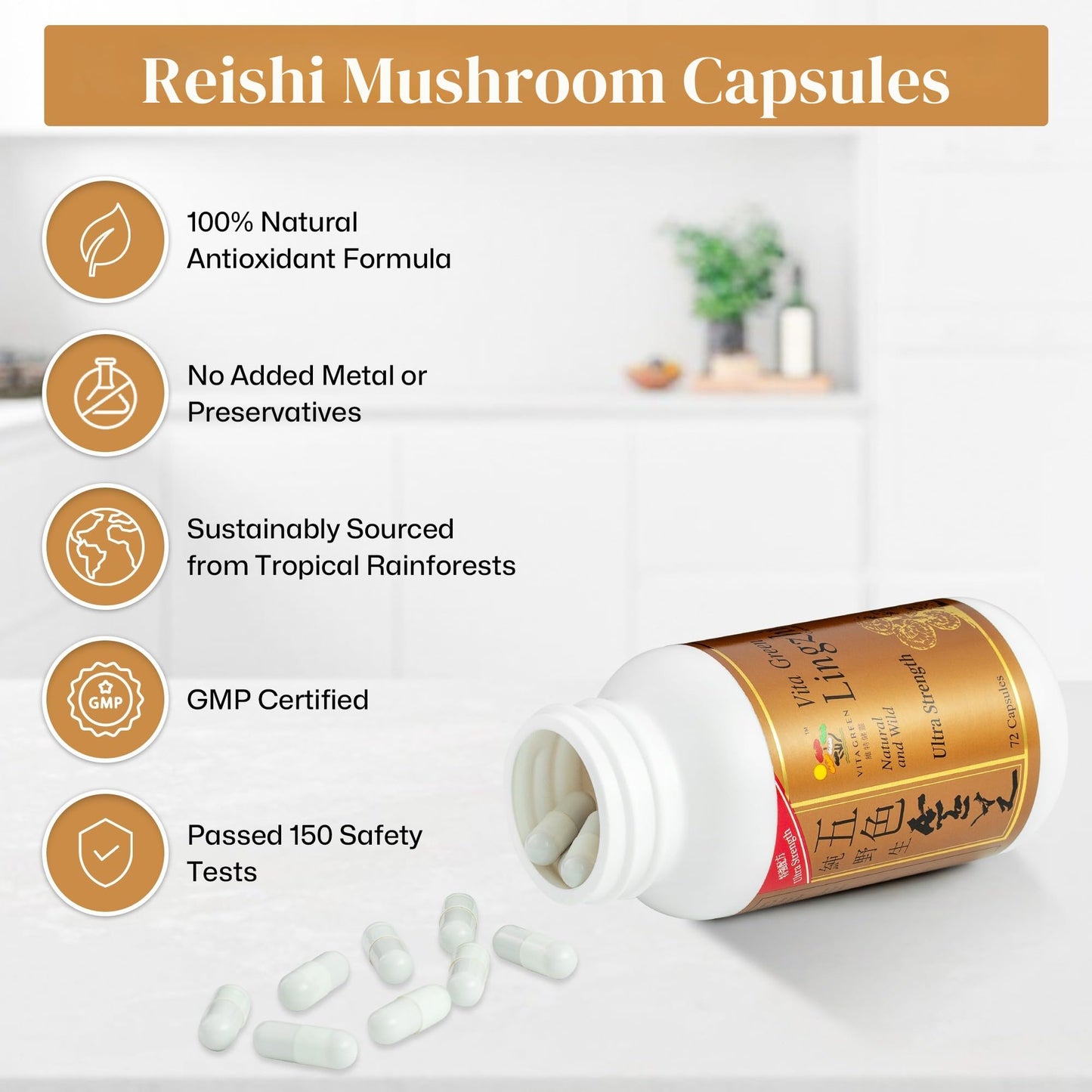 Vita Green Lingzhi Mushroom Supplement 72 Capsules