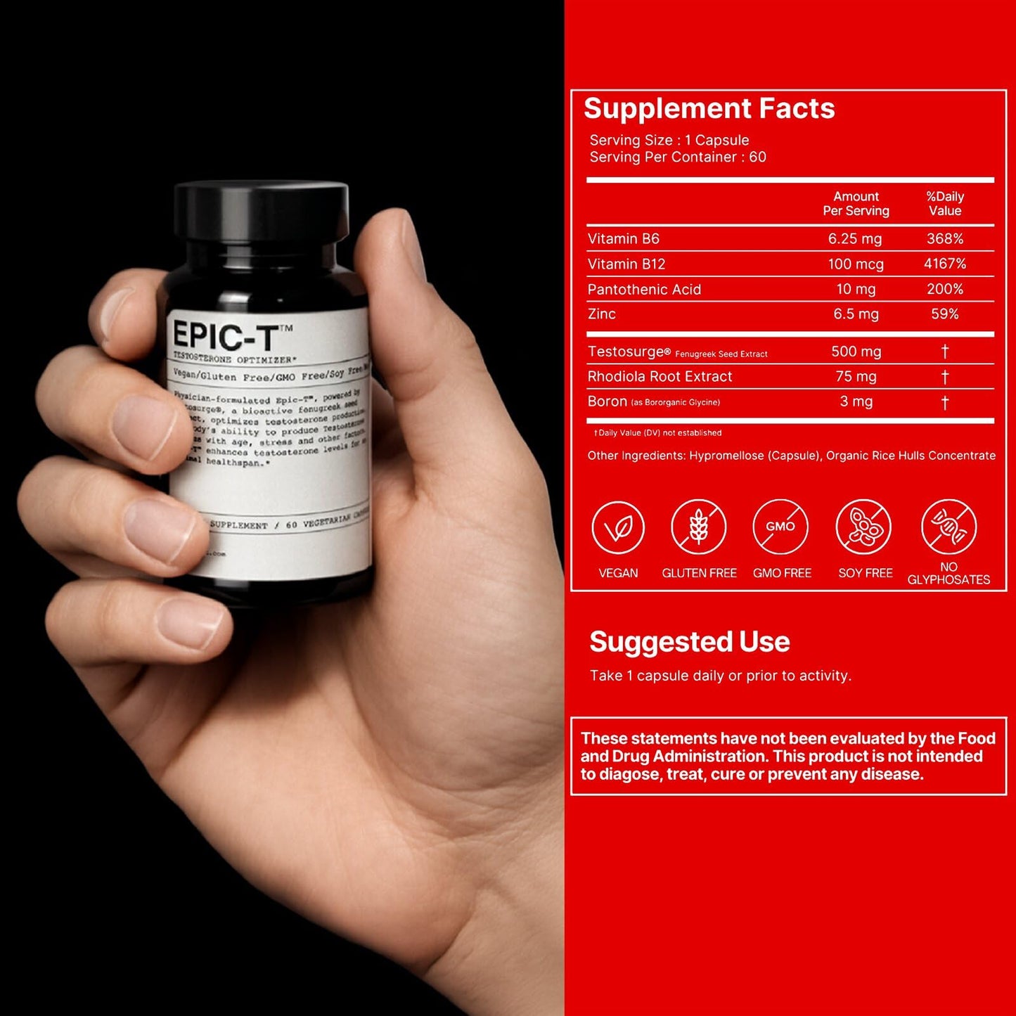 EPIC Testosterone Support Supplement for Men 60 Capsules