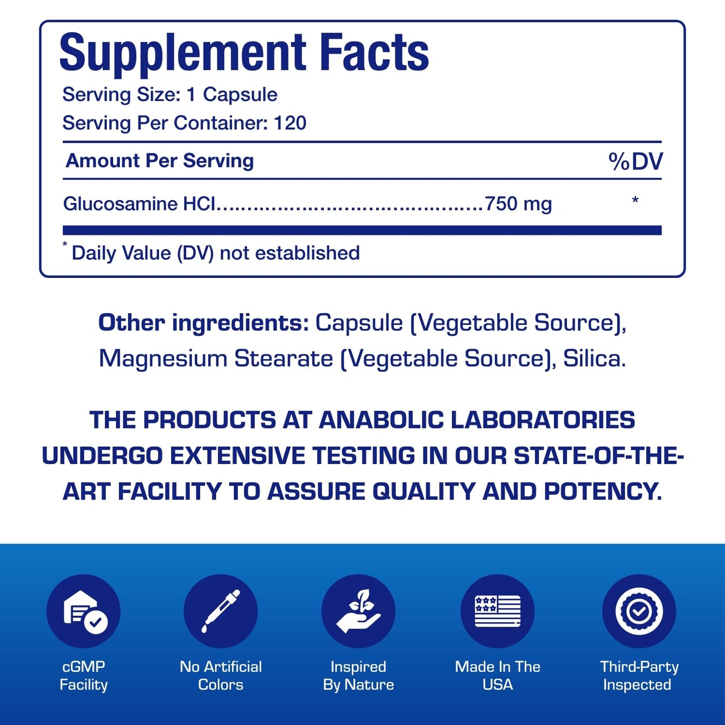 Anabolic Laboratories Vegan Glucosamine Joint Health Supplement Capsule, 120 Capsules