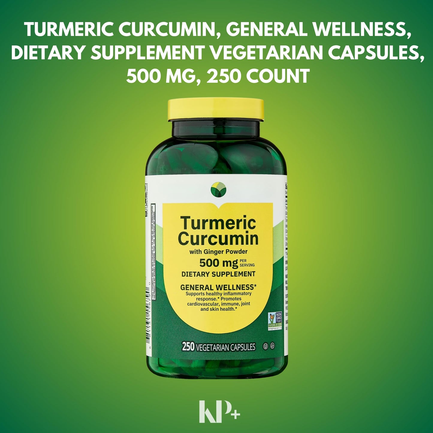 KP+ Turmeric Curcumin with Ginger Powder 500 mg Capsule, 250 Veg Capsules