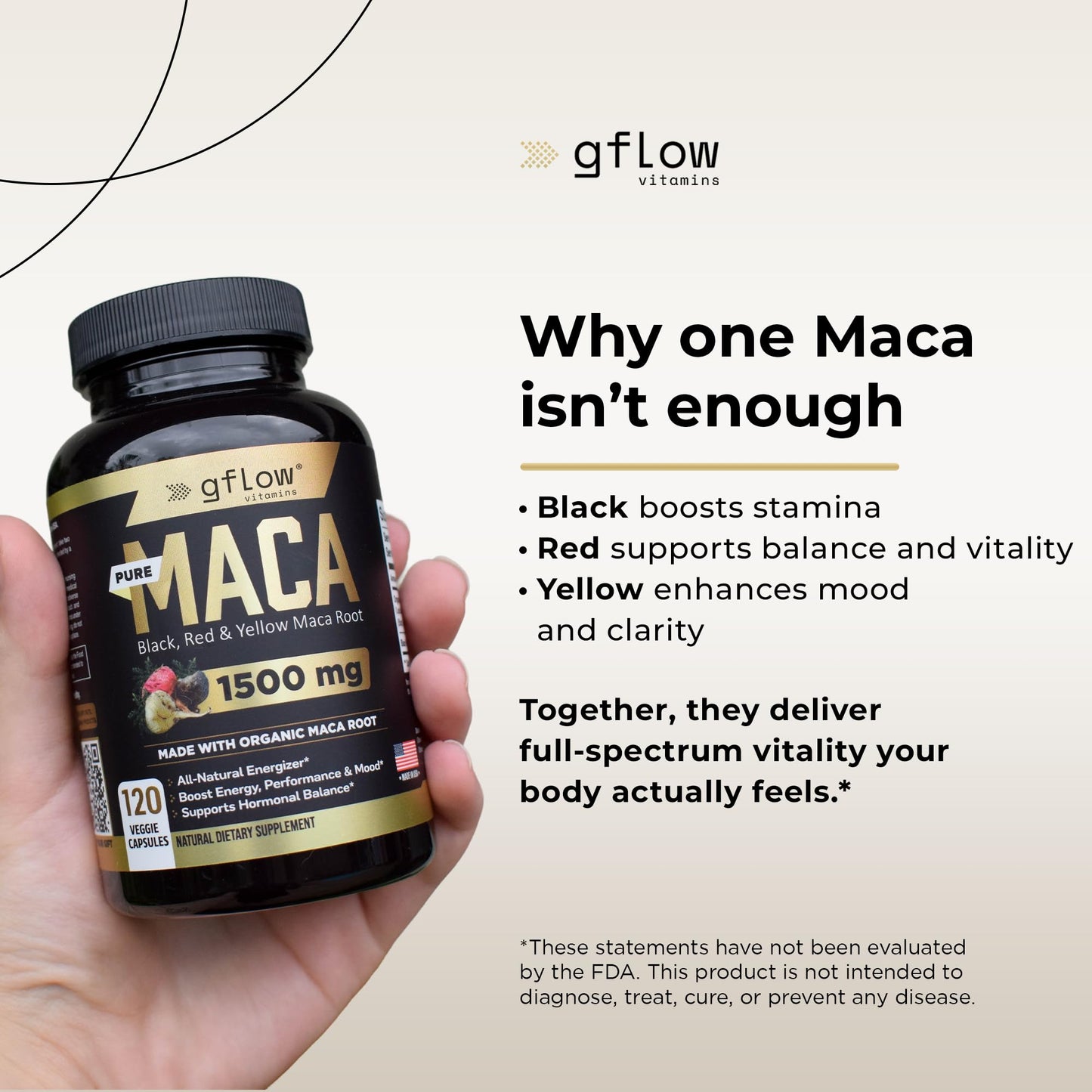 Gflow Vitamins Organic Maca Root Capsules, 120 Capsules