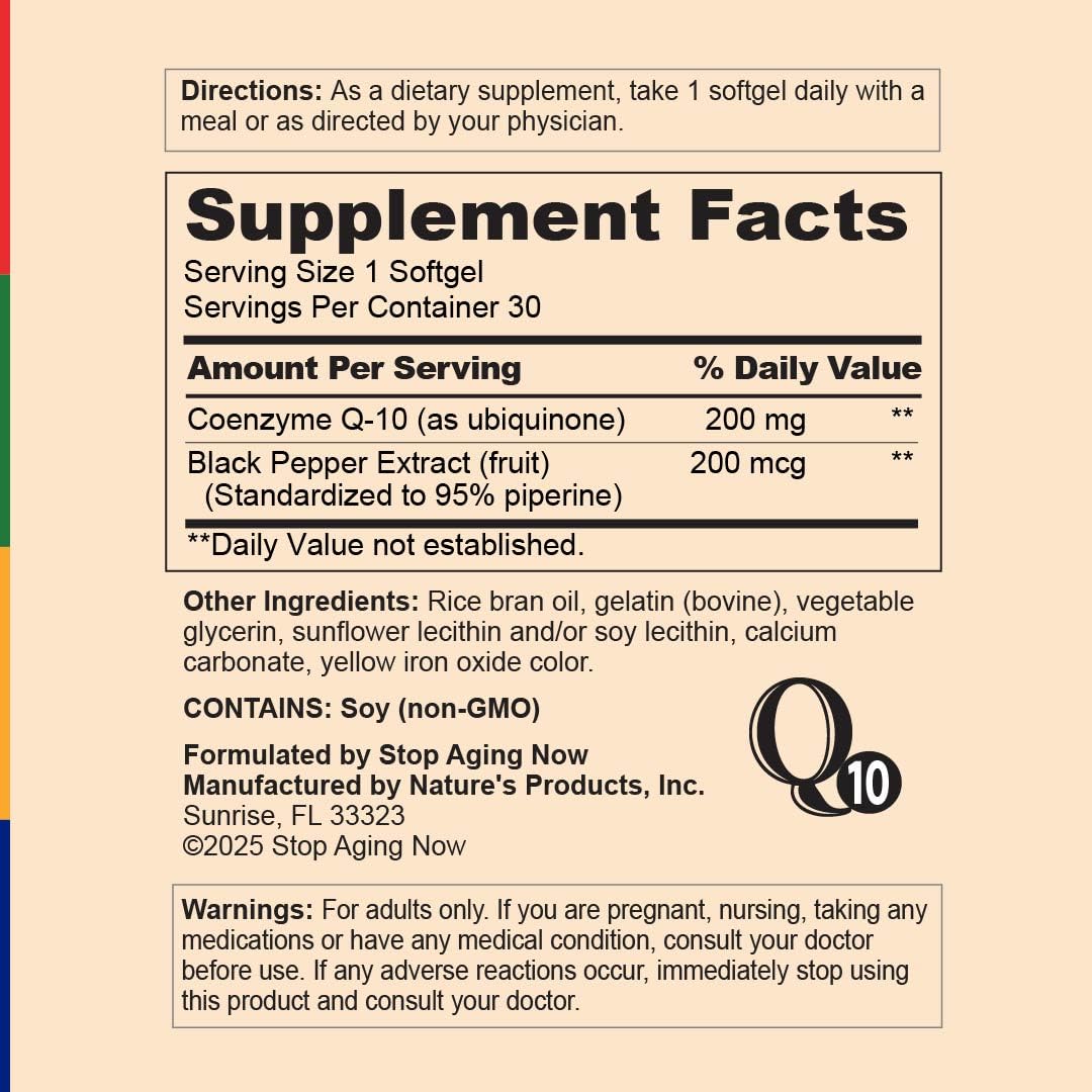 Stop Aging Now MAX-Q10 Coenzyme CoQ10 Softgels 30