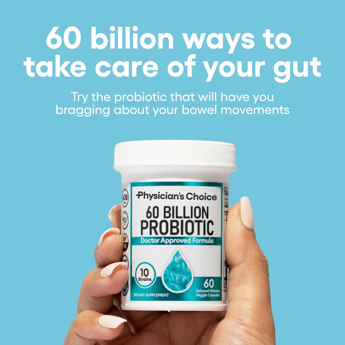Physician's CHOICE Probiotics 60 Billion CFU - 10 Strains + Organic Prebiotics - Immune, Digestive & Gut Health - 60 Capsules