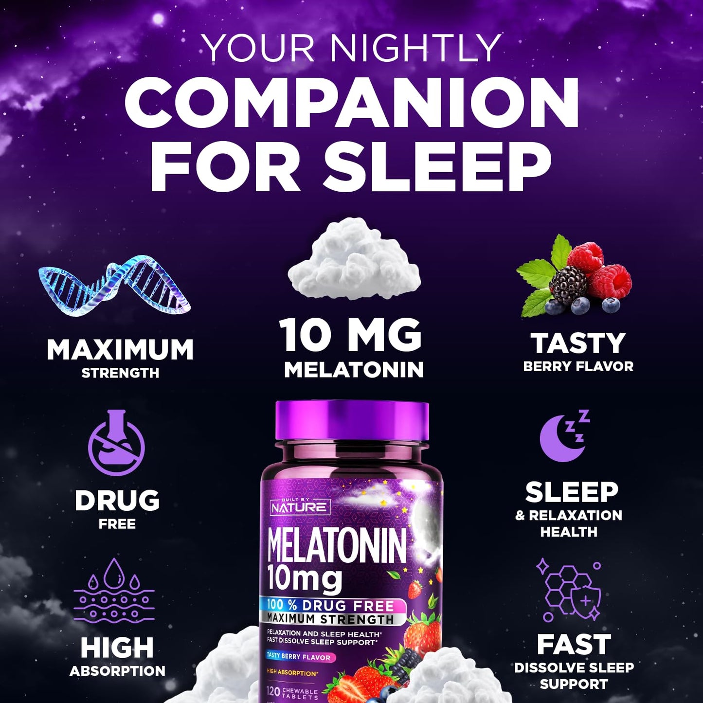 Built by Nature Melatonin 10mg Tablets, 120 Count