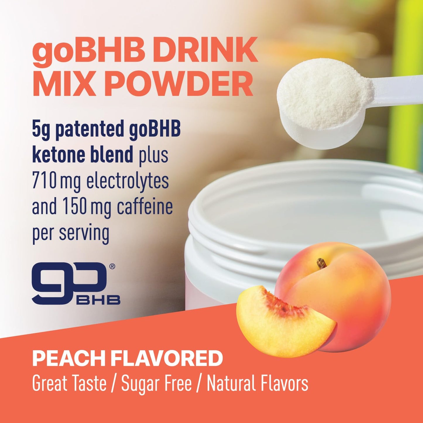 Real Ketones BHB Exogenous Ketones Energy Powder Sugar Free Electrolyte Powder with 4 Main Fasting Electrolytes & Hydrating Patented BHB Ketones for Energy & Focus Peach, 7.9 oz