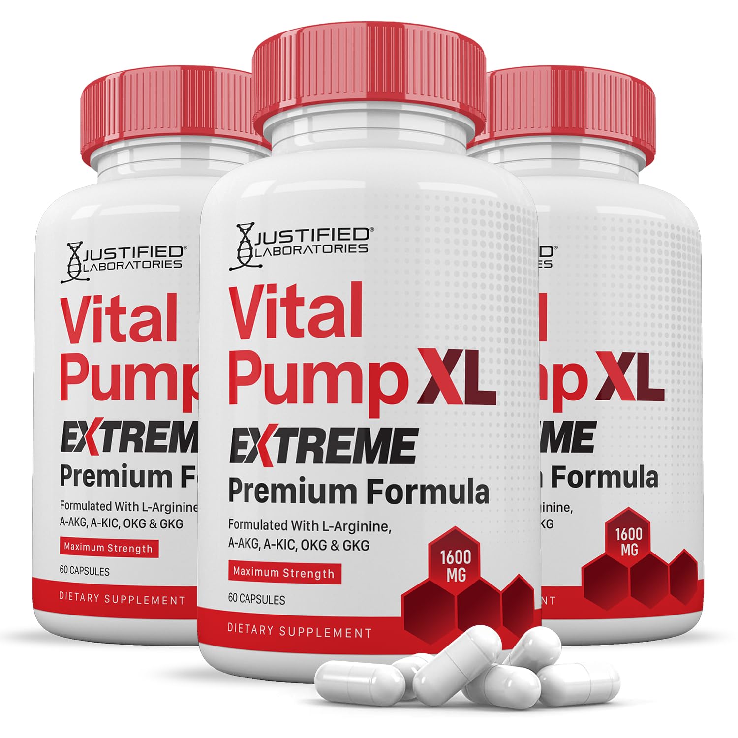 Justified Laboratories Vital Pump XL Extreme Pills 1600MG Premium Formula Proprietary Blend for Men's Health 180 Capsules