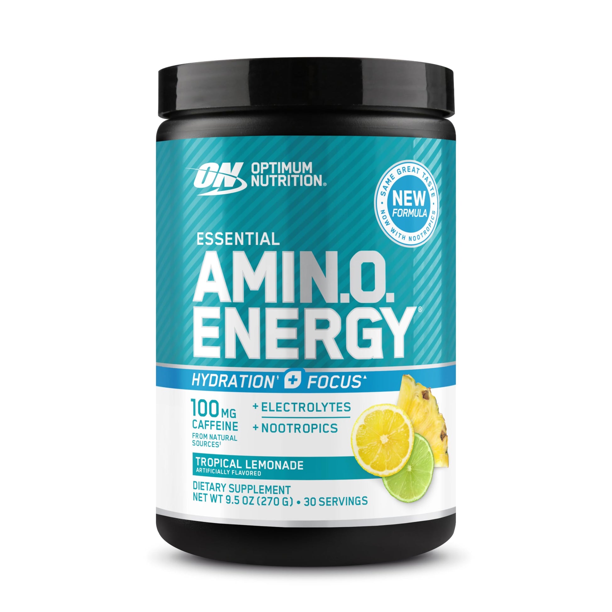 Optimum Nutrition Amino Energy Powder Plus Focus, Tropical Lemonade, 9.5 Ounce