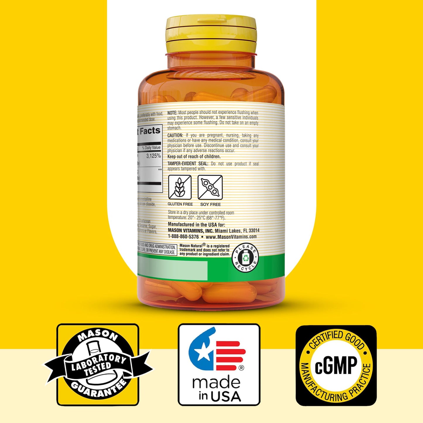 Mason Natural Niacin 500 mg Flush-Free Capsule, 180 Capsules