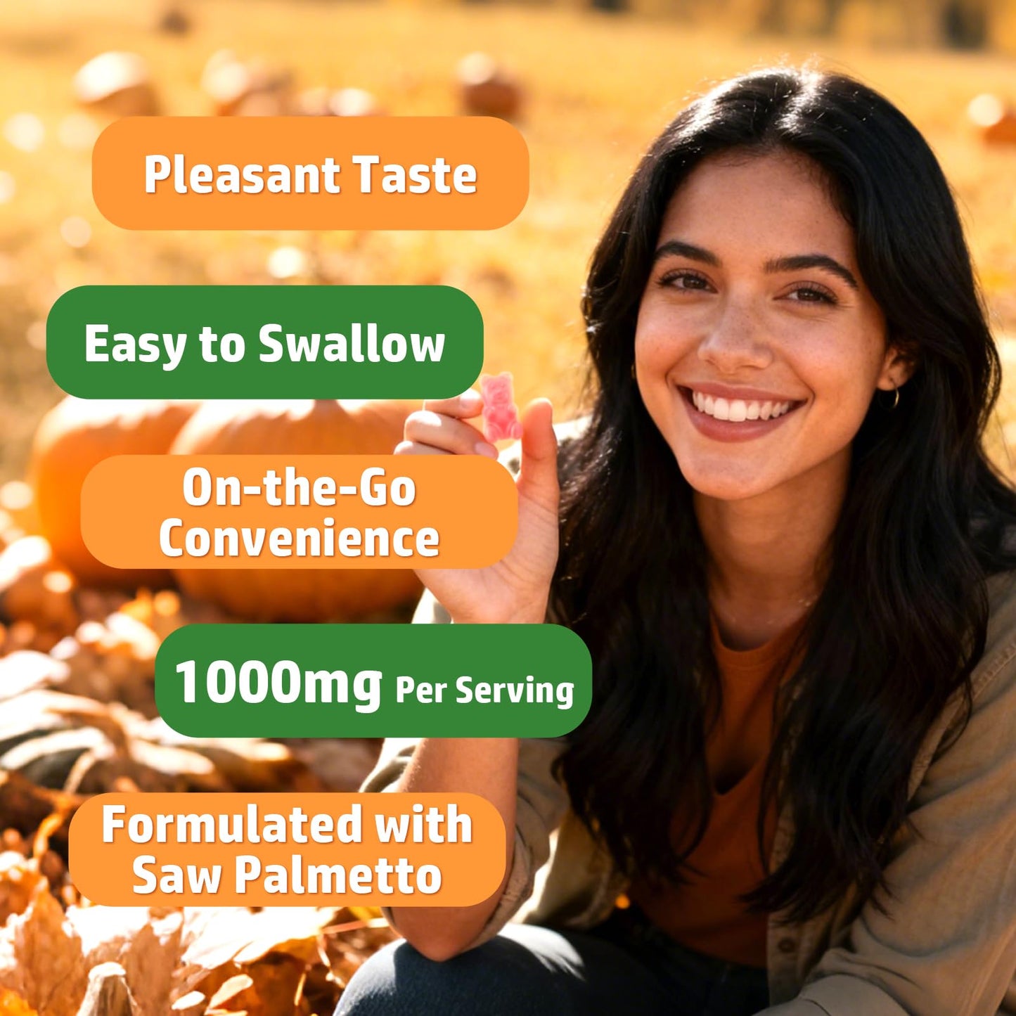 MEENCCD Pumpkin Seed Oil Gummies with Saw Palmetto for Hair and Skin Health, Sugar-Free Raspberry Flavor, 120 Count
