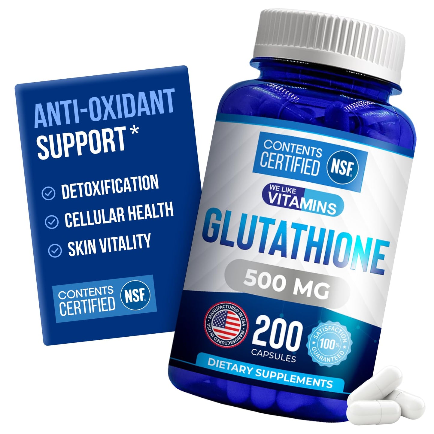 We Like Vitamins NSF Certified Glutathione Supplement 500mg 200 Capsules