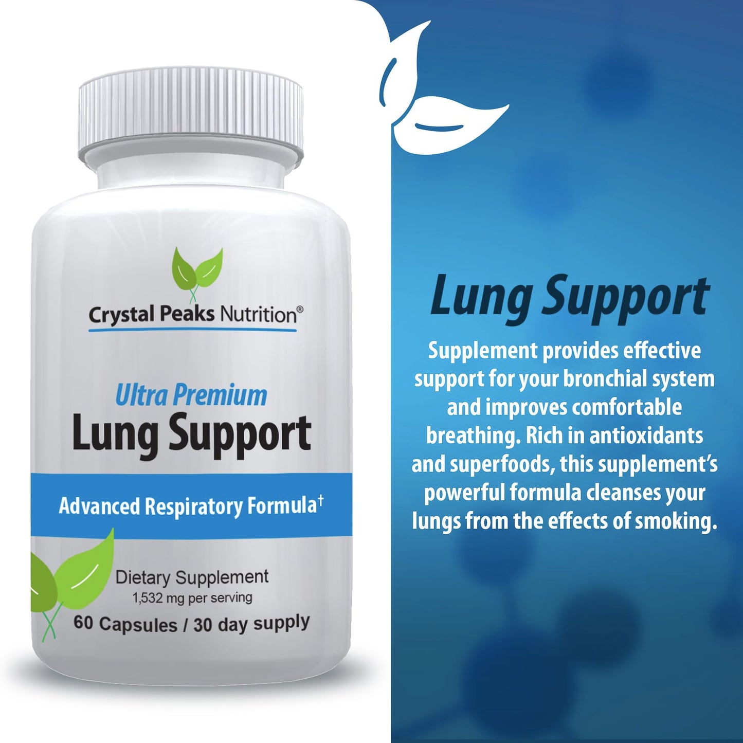 CRYSTAL PEAKS NUTRITION Lung Support Detox Supplement, 60 Capsules