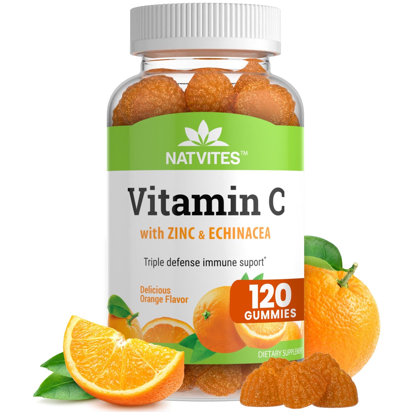 Natvites Vitamin C and Zinc Gummies with Echinacea and Rose Hips, 120 Count
