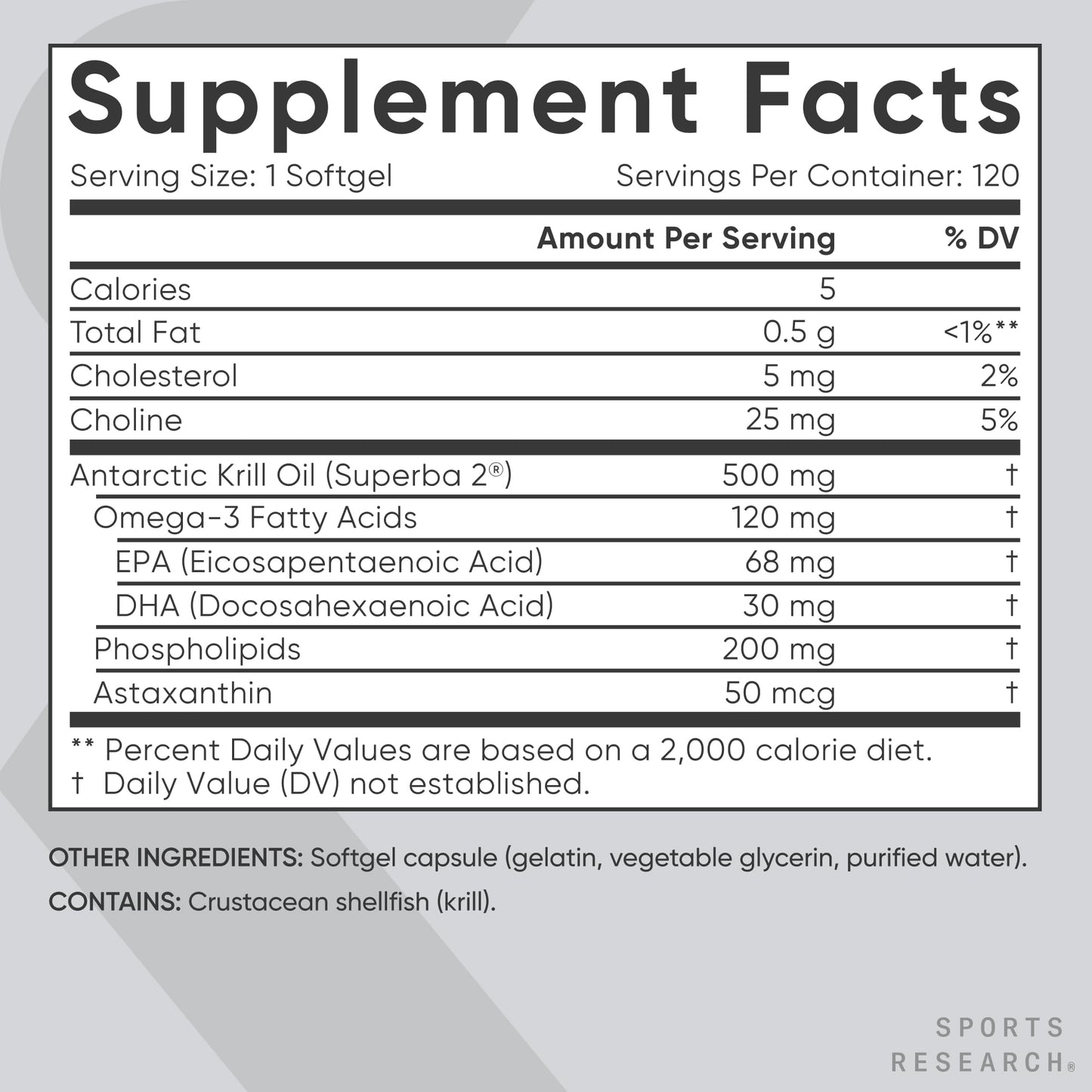 Sports Research Krill Oil Supplement with EPA & DHA Omega 3, Phospholipids & Astaxanthin from Antarctic Krill - Highest Concentration of Krill Oil for Men & Women - 500mg Capsule, 120 Count