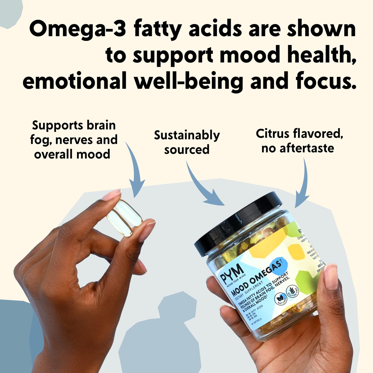 PYM Health Omega-3 Supplement for Mood and Emotional Support Capsules 60 Count