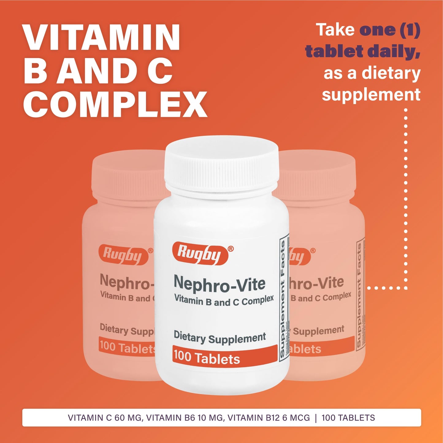 Rugby Laboratories Nephro-Vite Vitamin B and C Complex Tablets 100 Count
