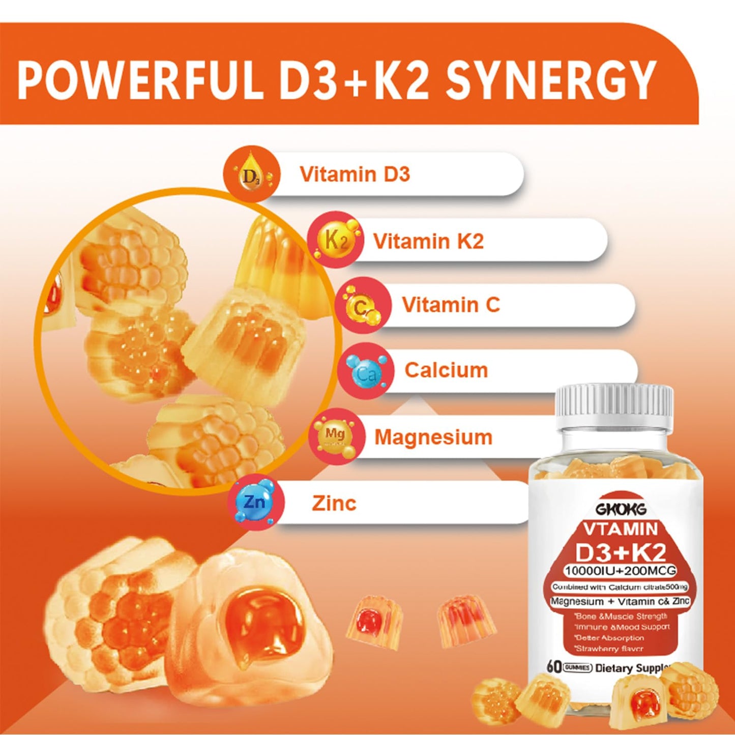 GKOKG Vitamin D3 K2 (MK7 200mcg) Softgels 60