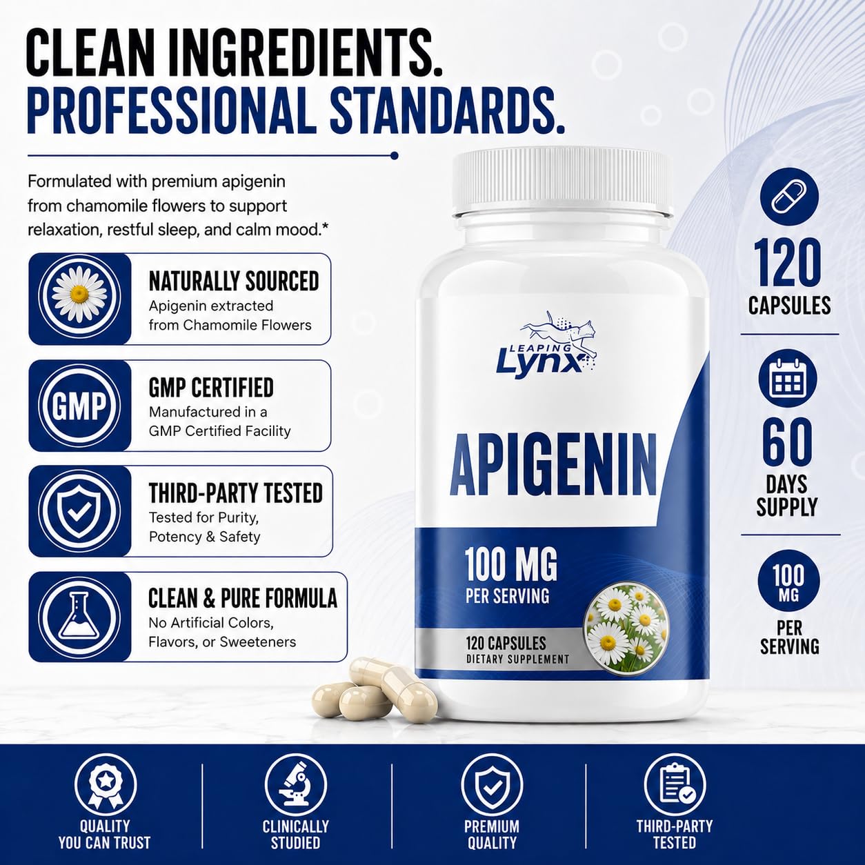 Leaping Lynx Apigenin 100 mg Per Serving (50 mg Per Capsule) Powder 12.5 oz