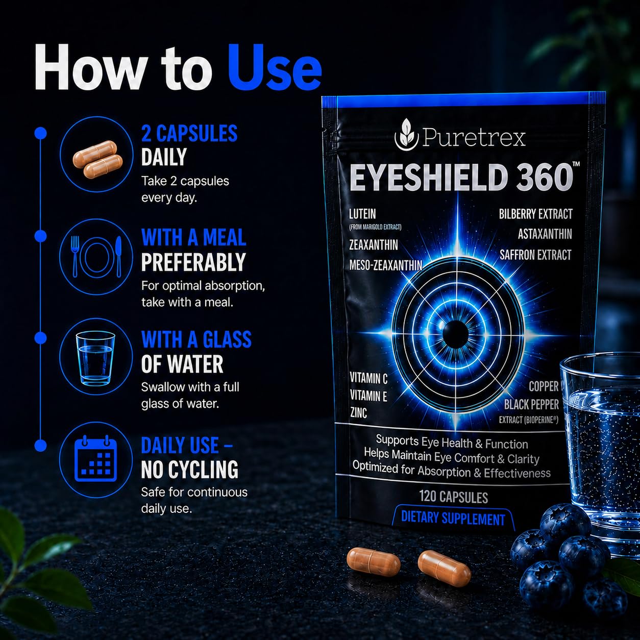 PURETREX EyeShield 360 Eye Supplements for Adults Over 50 1 Capsule