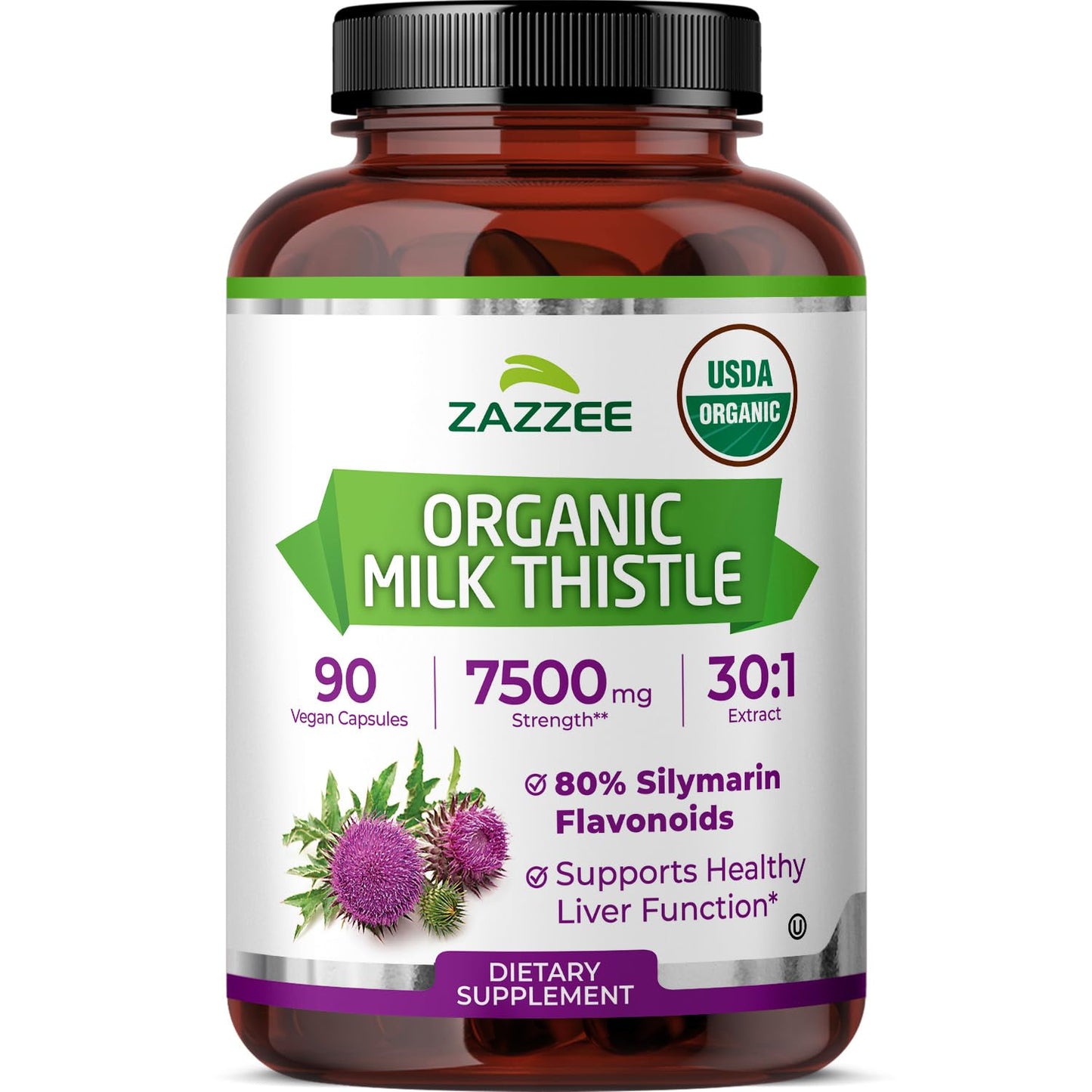 Zazzee Milk Thistle 30:1 Extract, 80% Silymarin, 90 Vegan Capsules