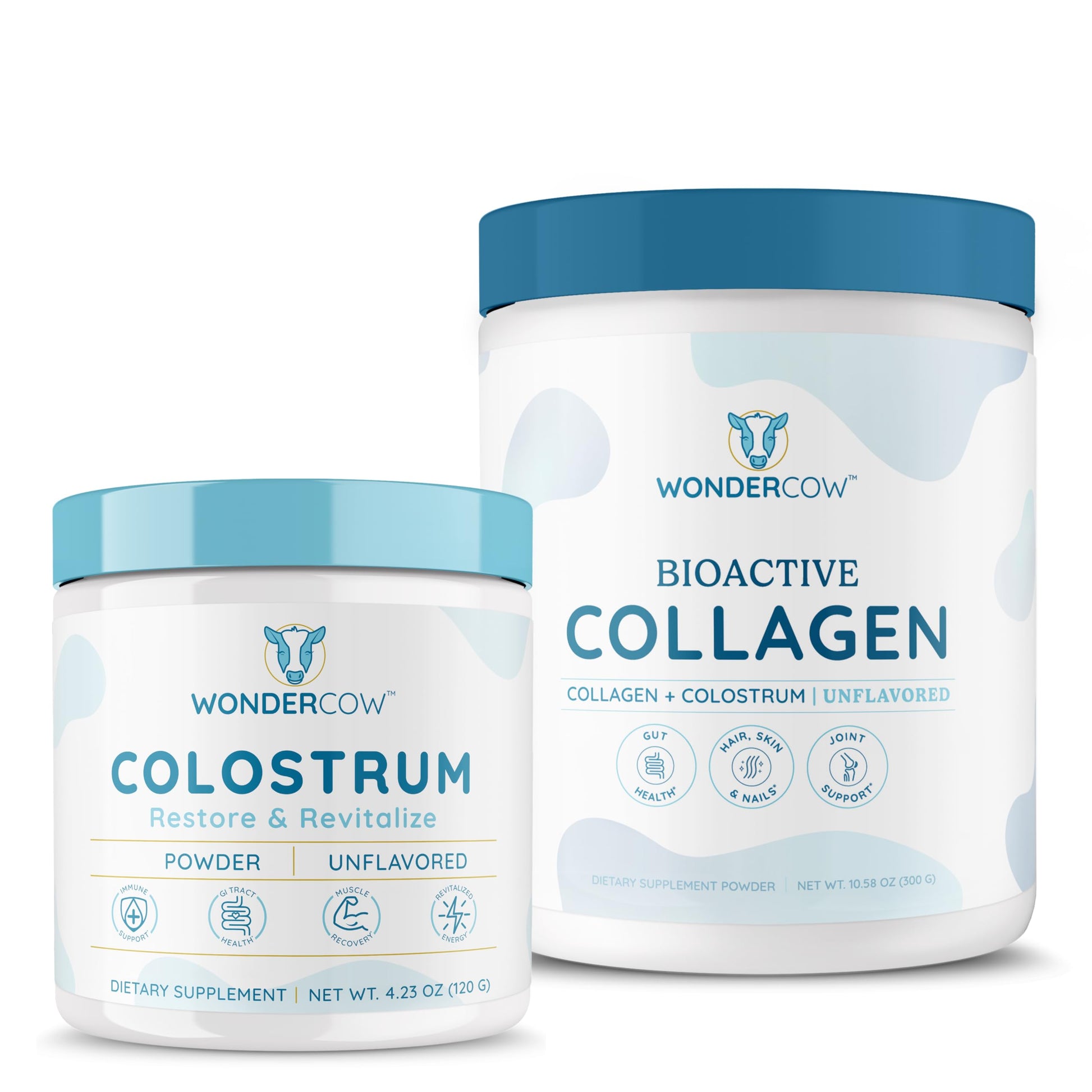 WONDERCOW Whole Colostrum Powder + Hydrolyzed Collagen Peptides for Gut Health, Immune Support & Hair Skin & Nails Support, 14.81