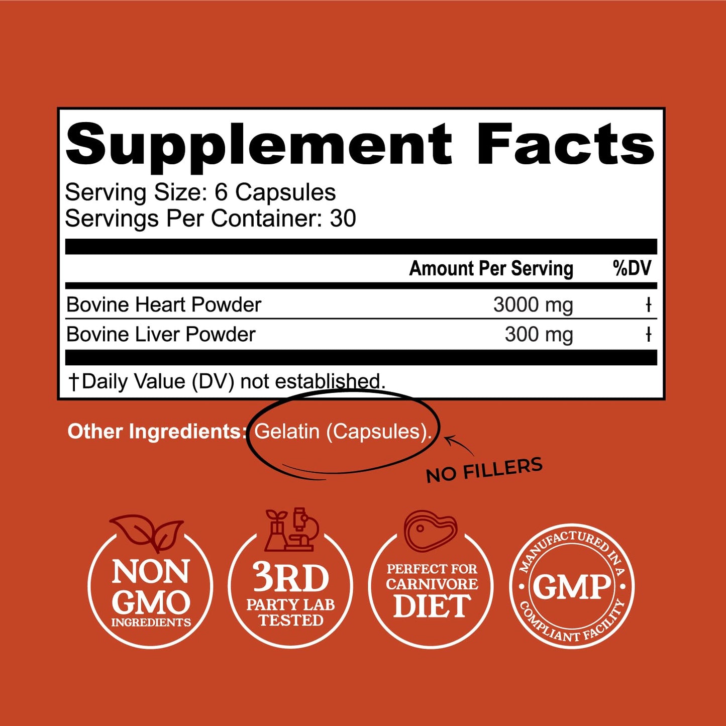 Left Coast Performance Grass Fed Beef Heart and Liver Supplement Capsules, 180 Capsules