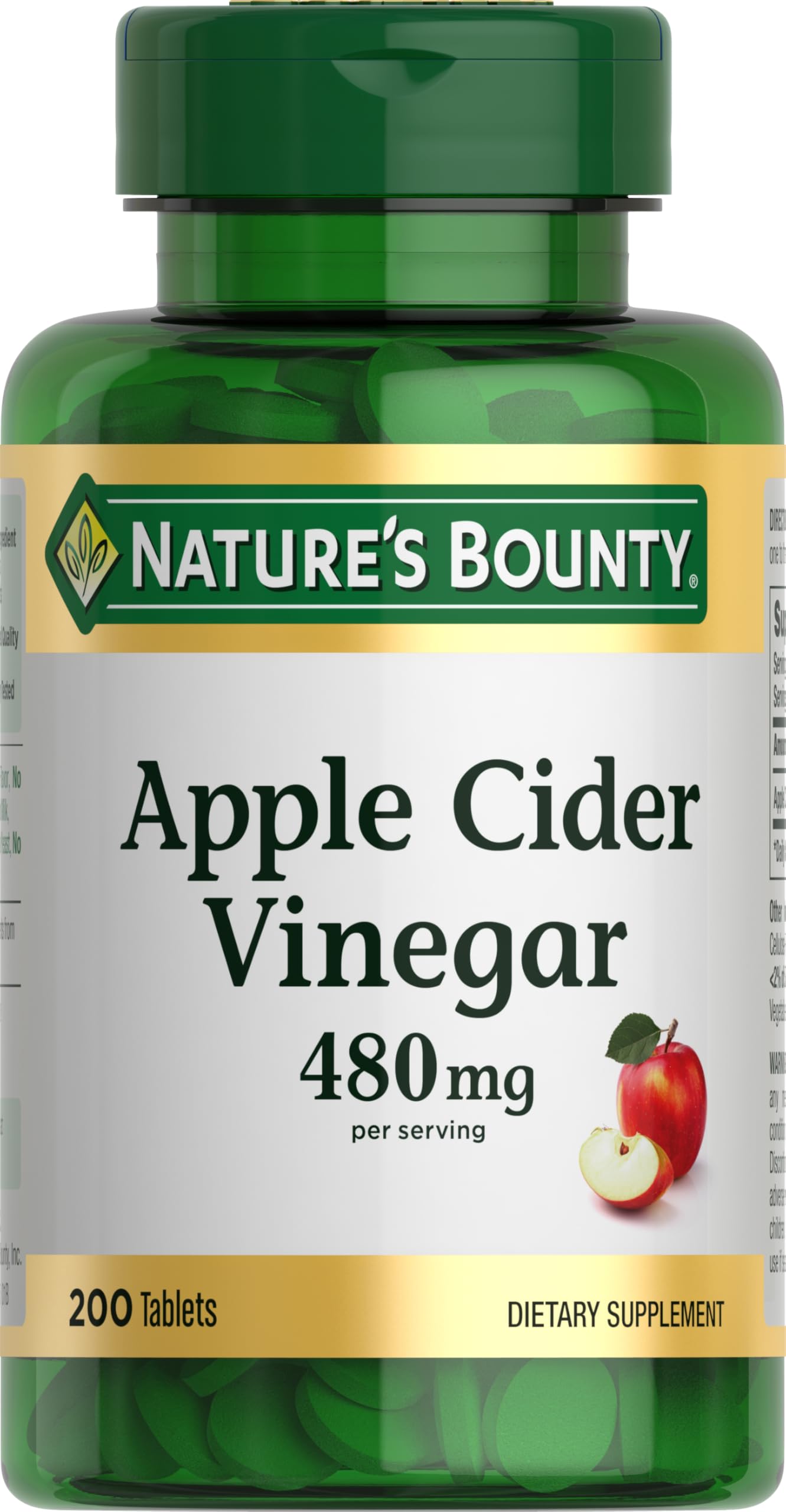 Nature's Bounty Apple Cider Vinegar 480mg Tablets, 200 Tablets
