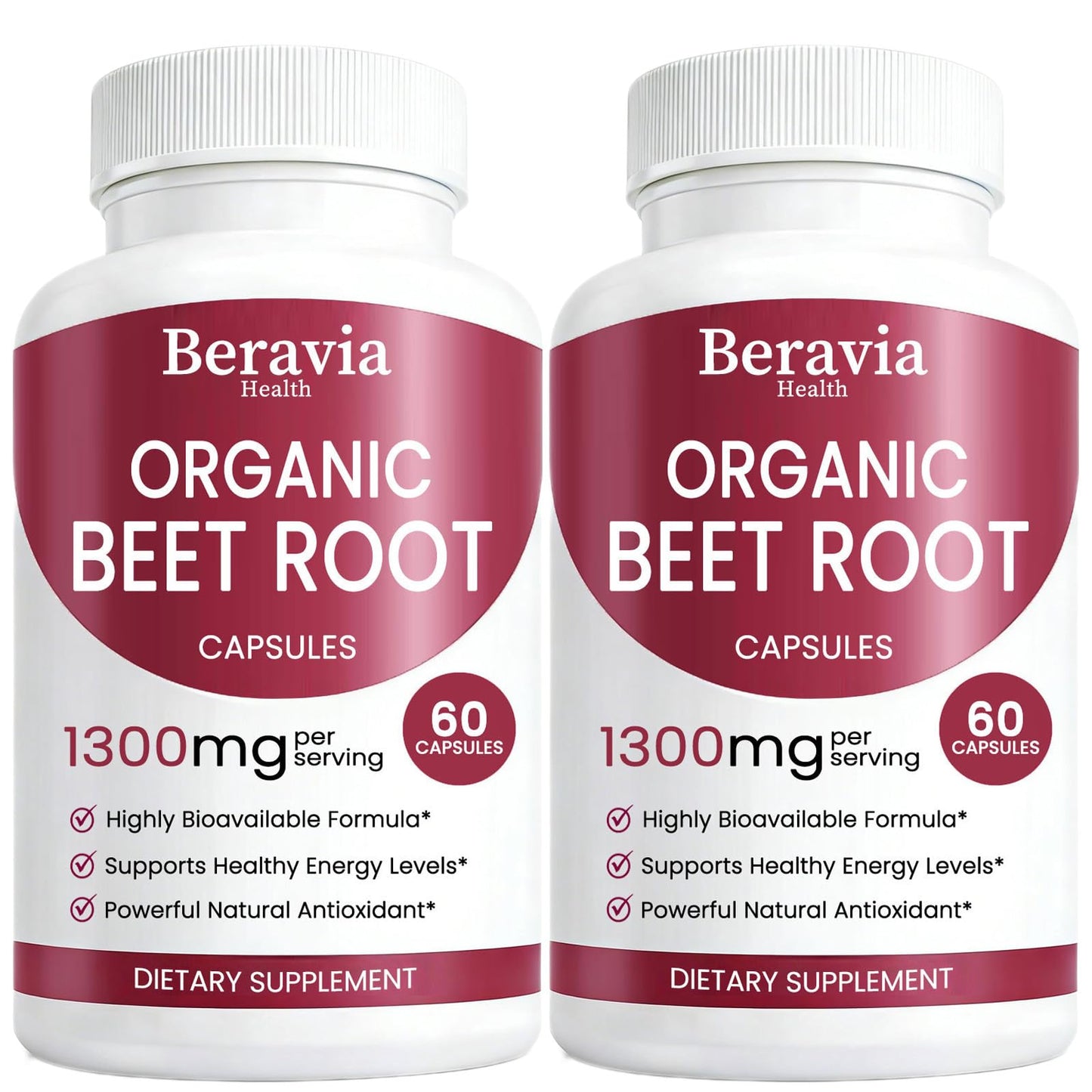 Beravia Health Organic Beet Root Capsules 1300mg, 60 Capsules, 2 Bottles