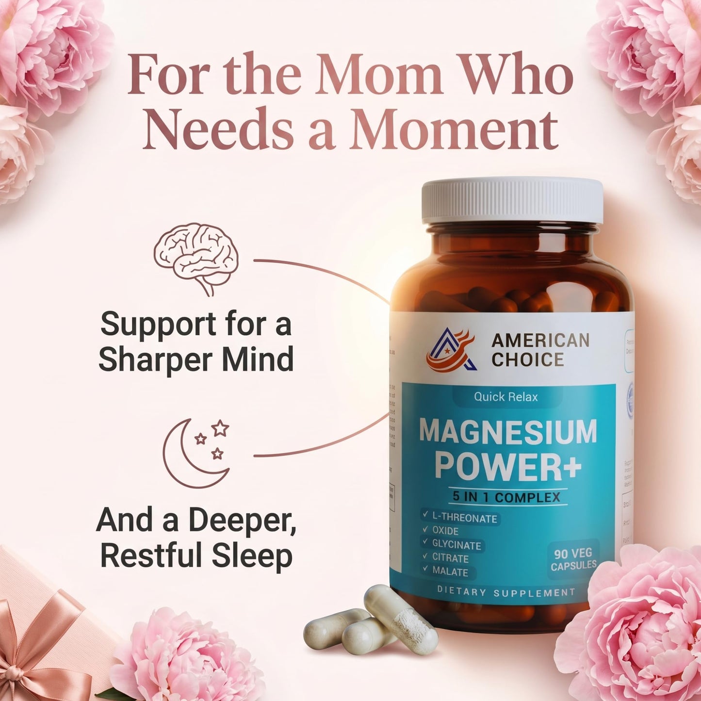 American Choice Magnesium L-Threonate Complex Veggie Capsules 90 Count