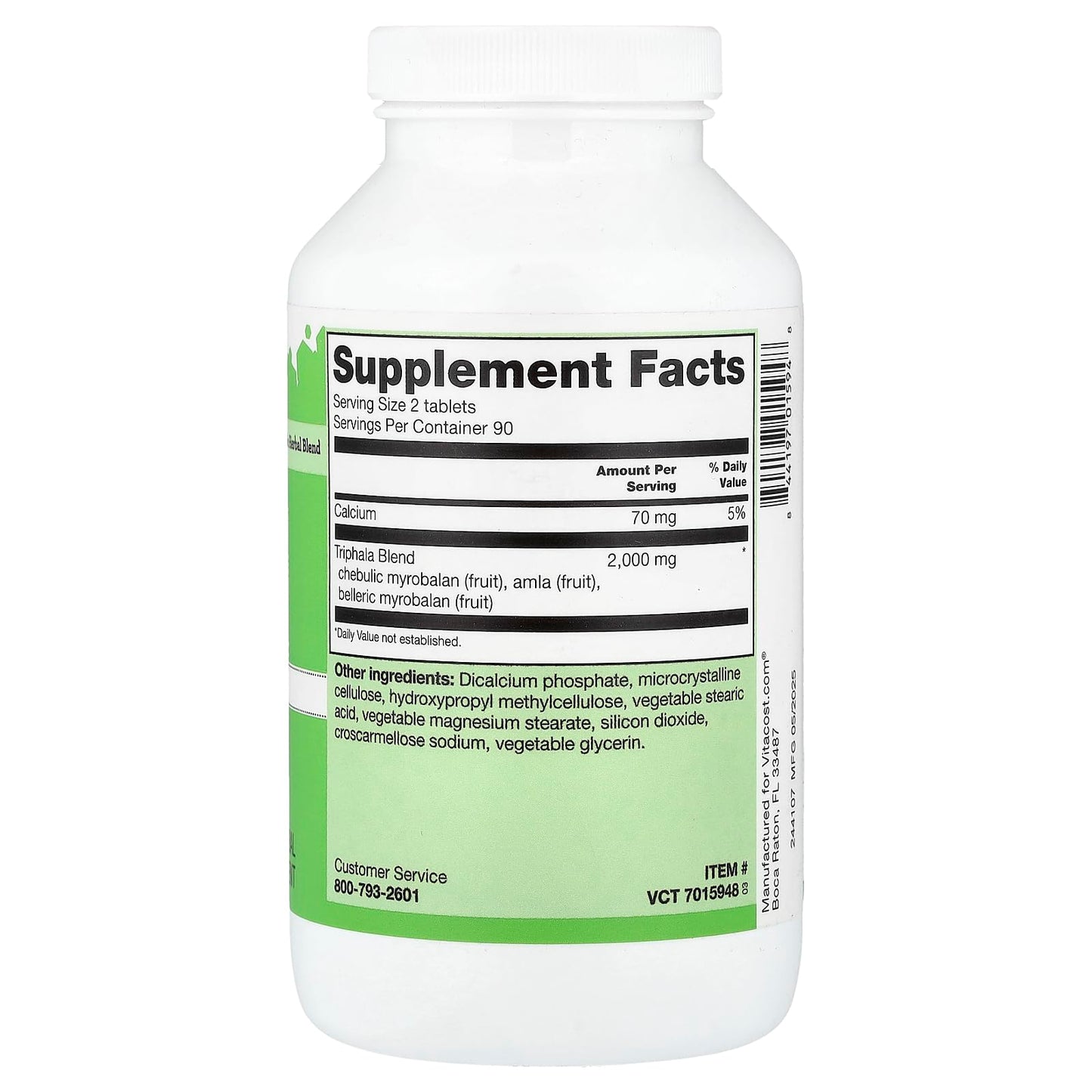 Vitacost Brand Triphala - 2000 mg per Serving Tablets, 180 Count