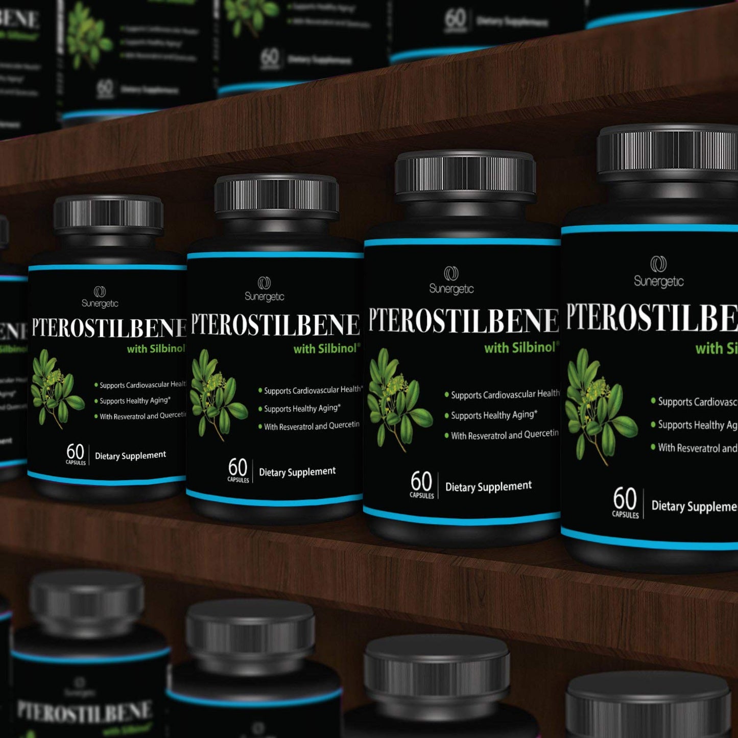 Sunergetic Pterostilbene Supplement with Resveratrol & Quercetin Capsules, 60 Count