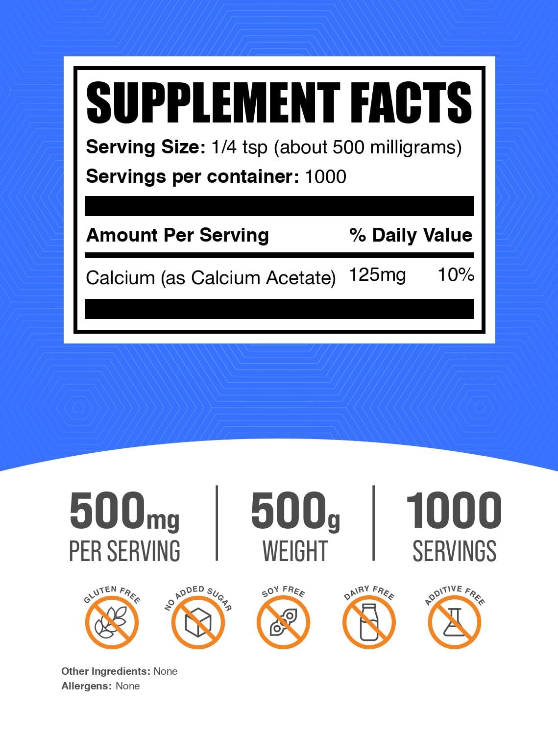 BulkSupplements Calcium Acetate Powder 17.6 oz