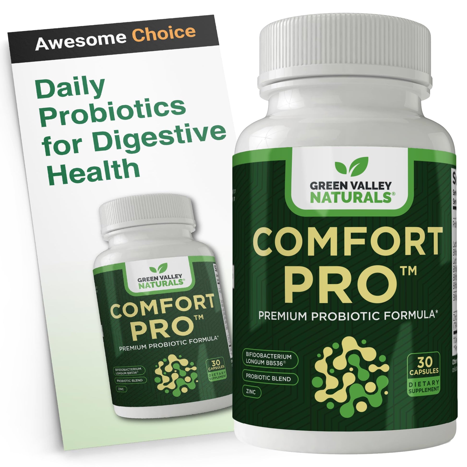 GREEN VALLEY NATURALS ComfortPro Daily Probiotics for Digestive Health, 60 Capsules