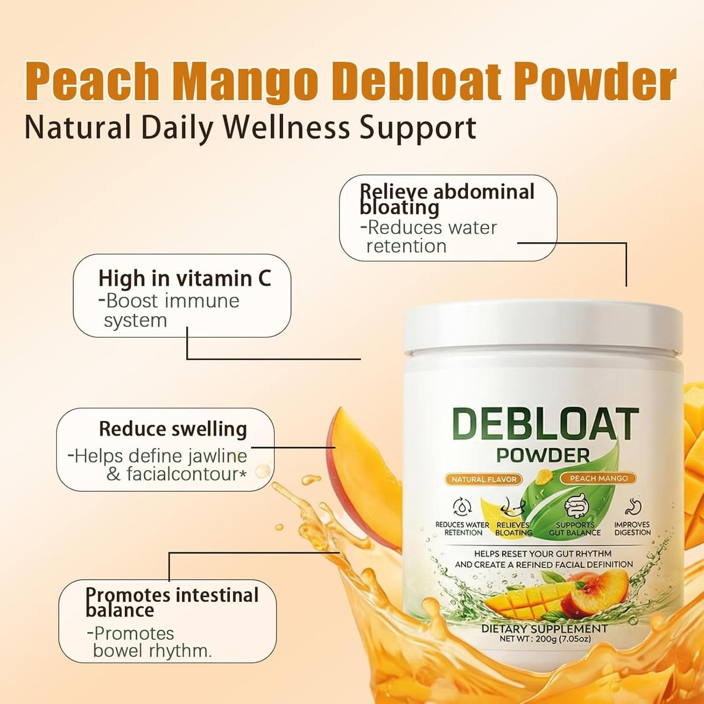 TYDOTT Debloat Powder with Vitamin C, Dandelion Root & Horsetail Extract, 7.05 Ounce