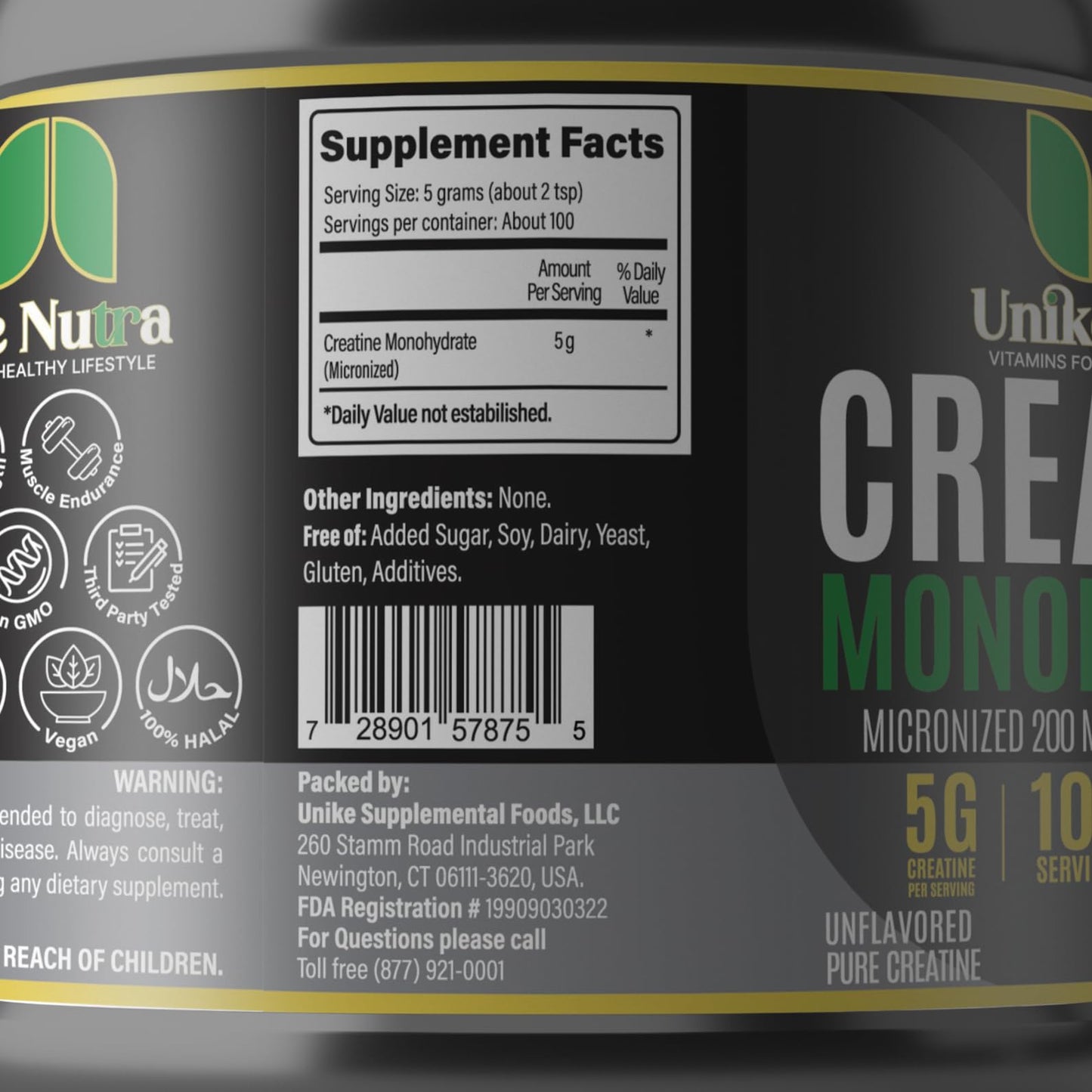 Unike Nutra Creatine Monohydrate Powder, 100 Servings