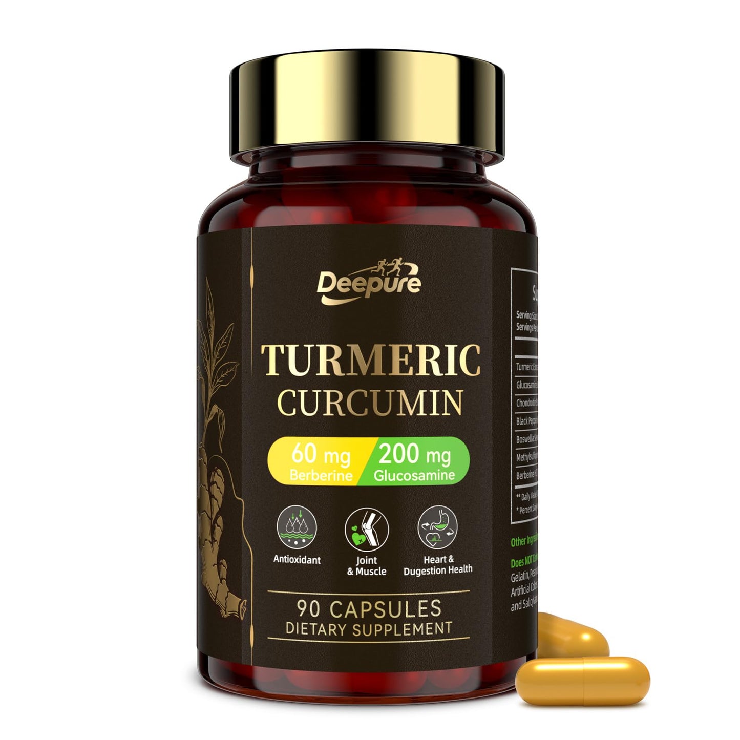 Deepure Turmeric Curcumin Supplement with Black Pepper Capsules, 90 Count