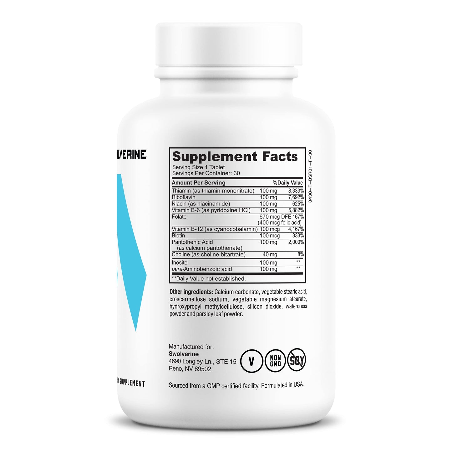 Swolverine B-Vitamin Complex Tablets, 30 Count
