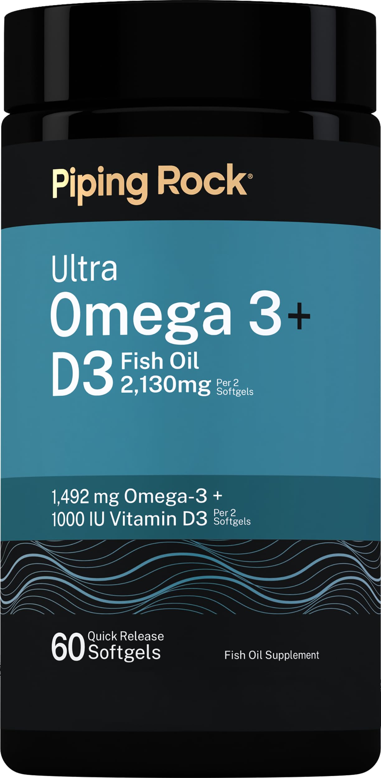 Piping Rock Ultra Omega 3 + D3 Softgels, 60 Count