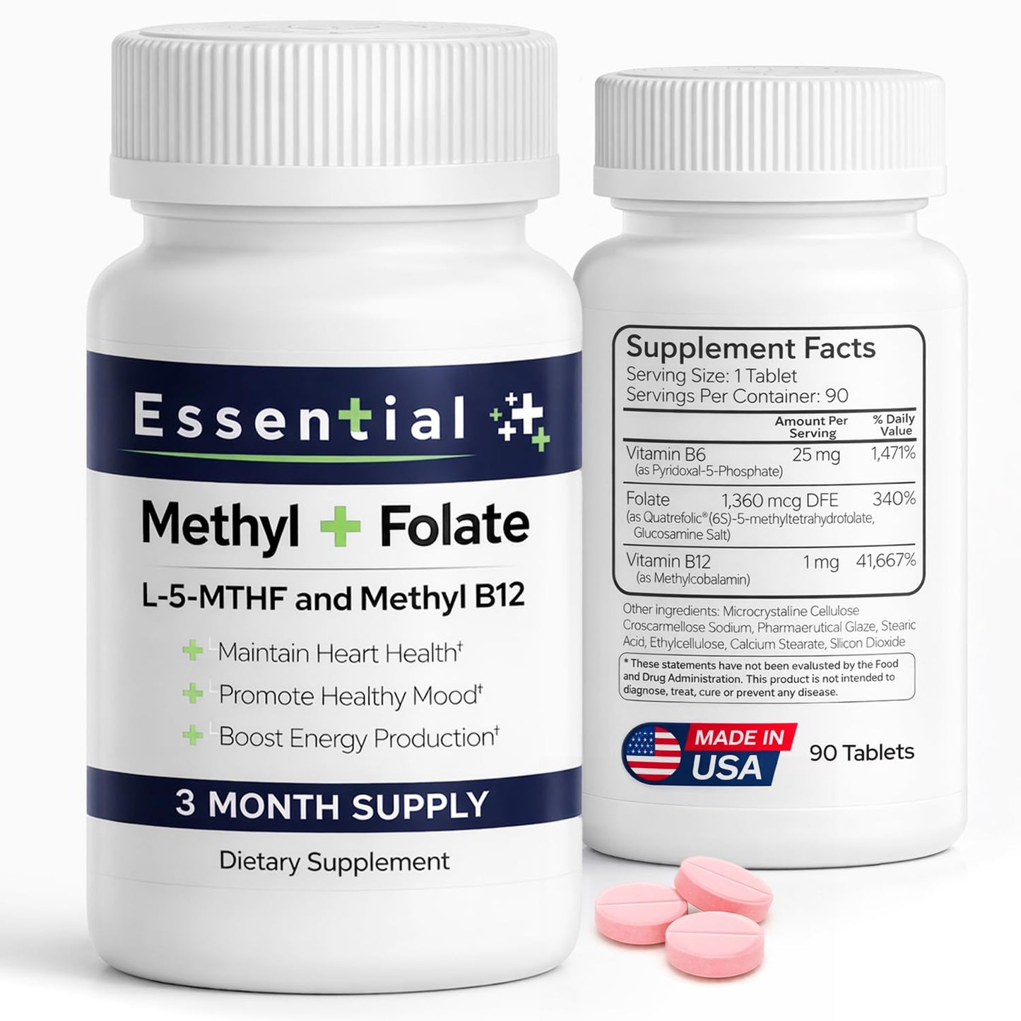 Brookfield Pharmaceuticals Pure L-Methylfolate Tablets with 5-MTHF, 1,360 mcg L-Methylfolate, 90 Tablets