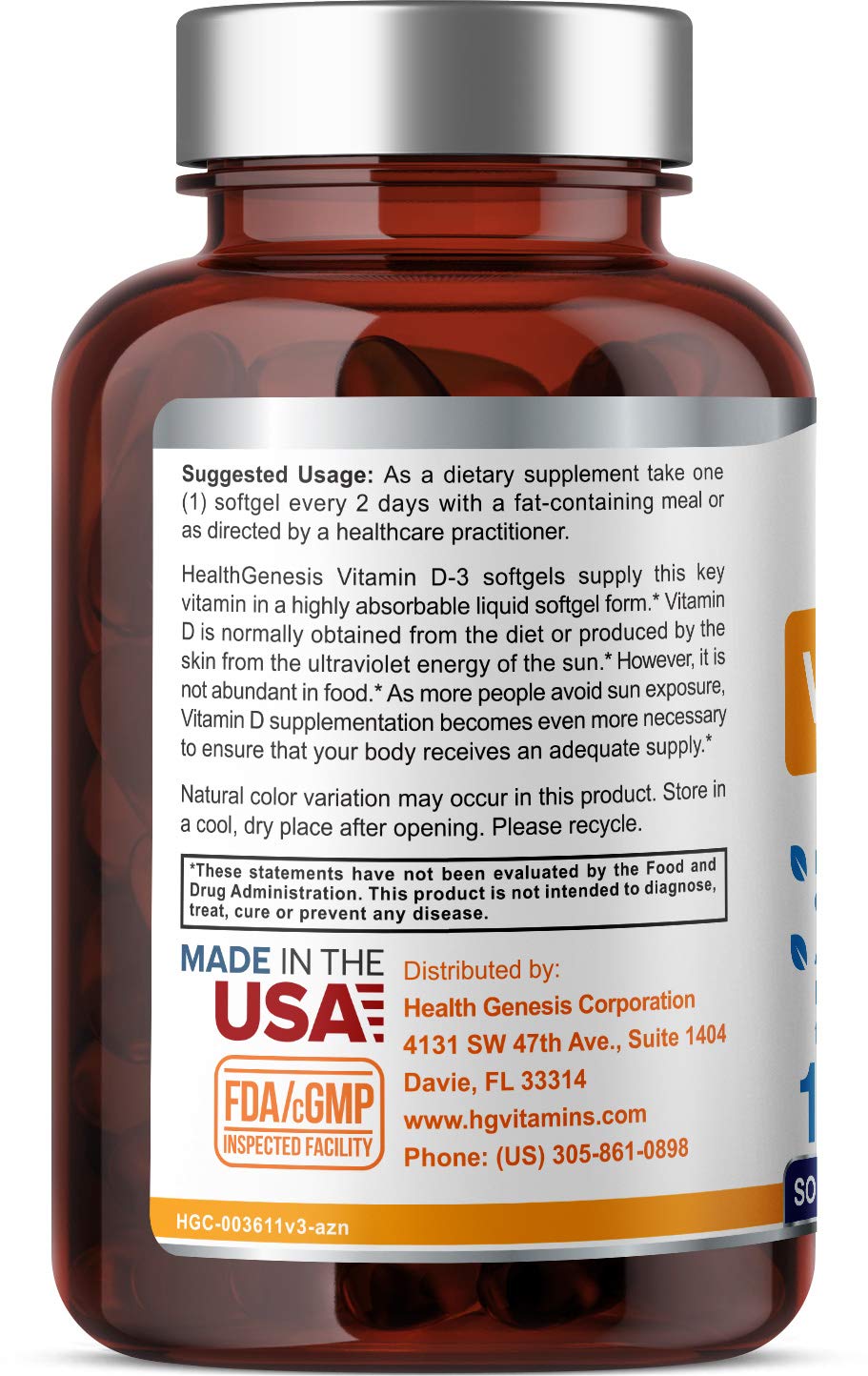 Health Genesis Vitamin D-3 10000 IU Softgels, 120 Count