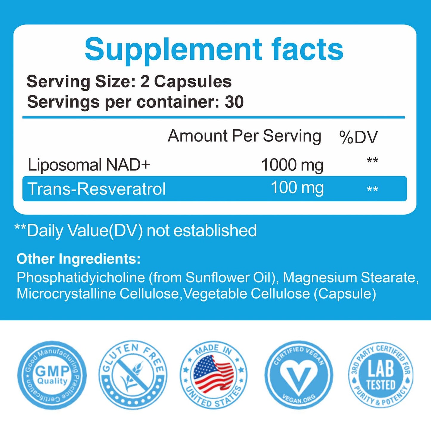 Optimal Health Liposomal NAD+ Supplement with Resveratrol 1100 mg Capsule, 60 Count
