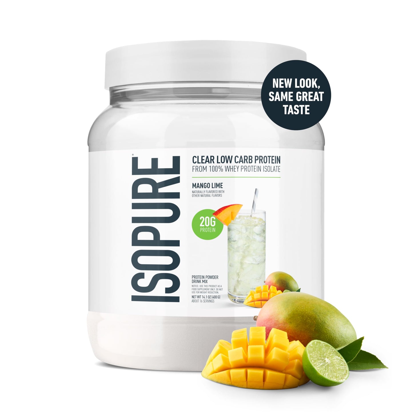 Isopure Clear Whey Isolate Protein Powder, Mango Lime, Lactose Free, Gluten Free, 14.1 oz, 16 Servings