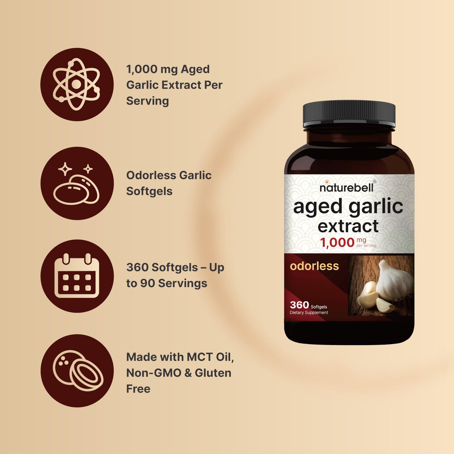 NatureBell Aged Garlic Extract 1000mg Softgels, 360 Count