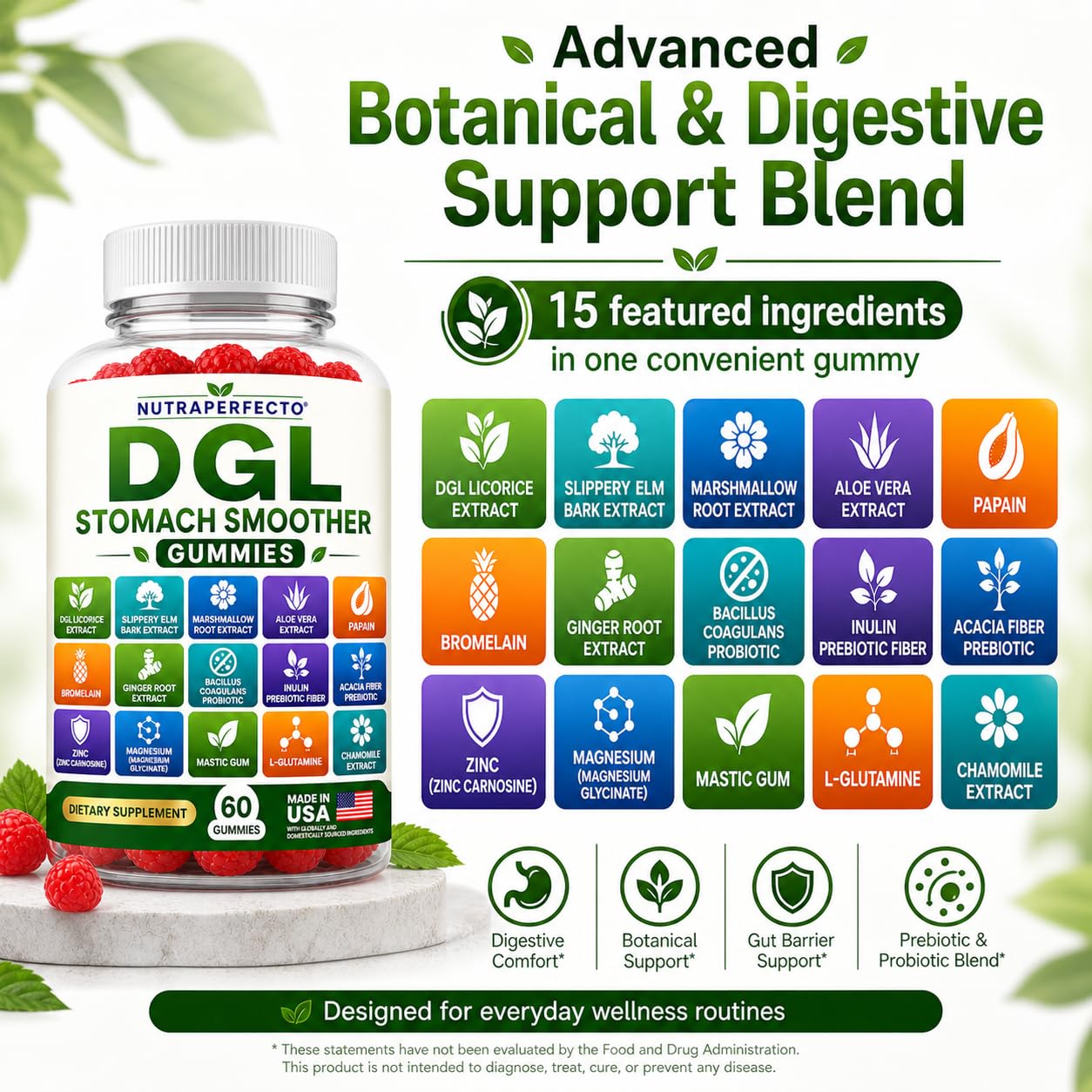 NutraPerfecto Sugar Free DGL Stomach Smoother Gummies, 60 Count