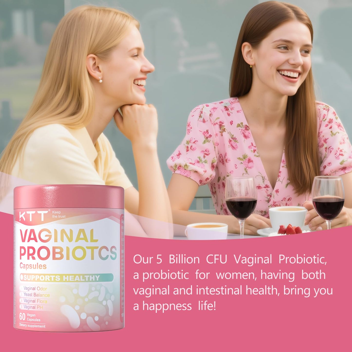 KTT Probiotics for Women Vaginal Probiotics, 5B CFU, 4 Strains, 60 Capsules